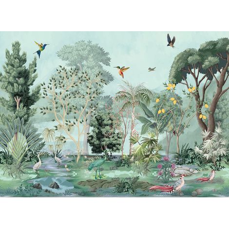 Papier peint panoramique - Jardin Oiseaux - 130 cm x 94 cm (1/2)