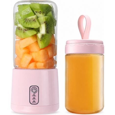 Blender Portable Rechargeable USB, 4 Lames, Lot de 2 Gobelets avec Verre 300 ml, Rose Fleur de Cerisier (1/5)