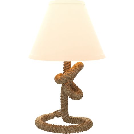Beyamis LED-Tischleuchte mit Metallfuß, Leinenkabel und Stoffschirm, max. 40 W, Ø 28 x 45,5 cm, Braun und Beige
