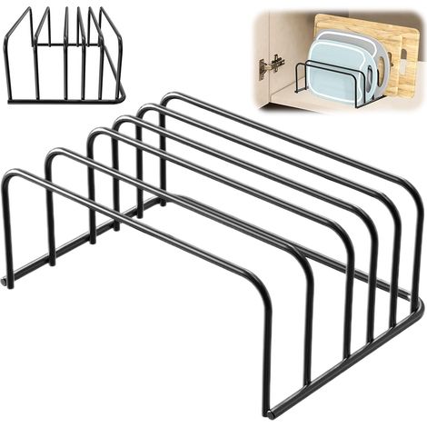 Lot de 2 Porte Planche à Découper en Métal, Support Plateaux de Cuisson pour Planche à Découper Métal Noir, avec 5 Compartiments (1/5)