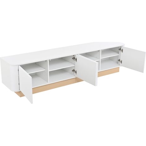 Meuble TV blanc en MDF avec 4 portes rainurées et étagères réglables 200 cm MODENUIT (1/5)