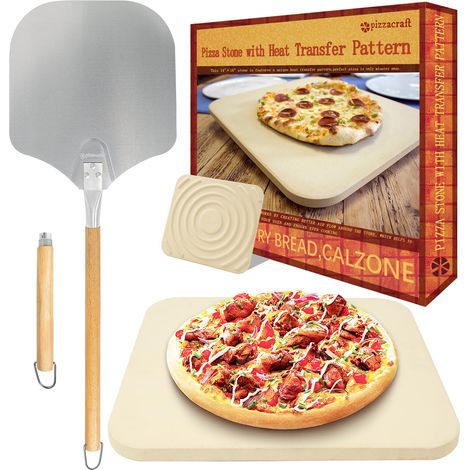 Pierre à pizza pour four - Avec pelle à pizza en bois - Pierre pizza en cordiérite - Pour une base croustillante et une juteuse (40 x 35 cm) (1/5)