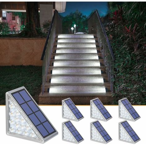 Lot de 6 lampes solaires pour escaliers, escaliers, terrasse, allée, porche, porte d'entrée, trottoir - Blanc froid (1/5)