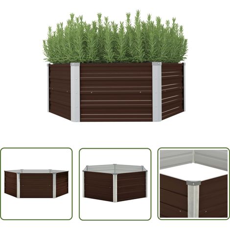 The Living Store Jardinière surélevée Marron 129x129x46 cm Acier galvanisé - Jardinierre Surélevée - Jardinière Hexagonale - Pot De Fleurs Extérieur - Jardinière Acier Galvanisé - Jardinière Marron (1/5)