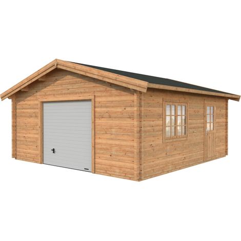 Garage en bois  Roger 27,7 m2 porte sectionnelle Traité Marron (1/5)
