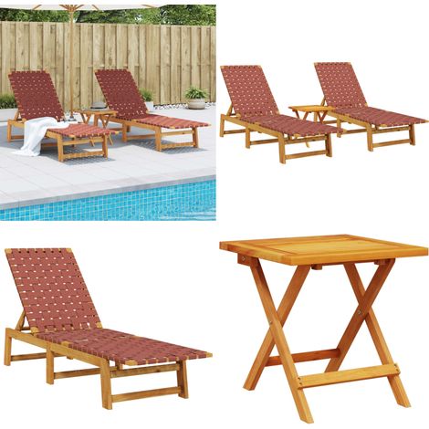 Chaises longues lot de 2 avec table rouge bois massif d'acacia - Chaise longue bois acacia - Table extérieure (1/5)