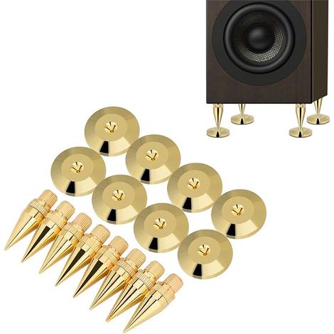 Speaker Tips, Subwoofer Ends with Insulation Stand and Floor Mats for HiFi Devices, Turntables and Audio Enclosures (Gold) (1/5)