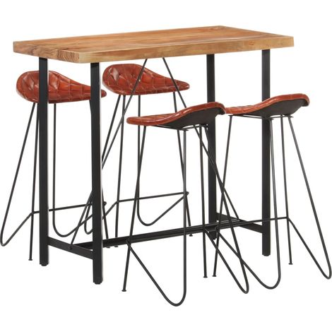 5-tlg. Bar-Set Massivholz und Echtleder