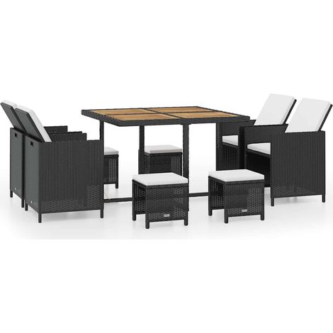 Maison Exclusive - Set da Pranzo da Giardino 9 pz in Polyrattan e Acacia Nero (1/5)