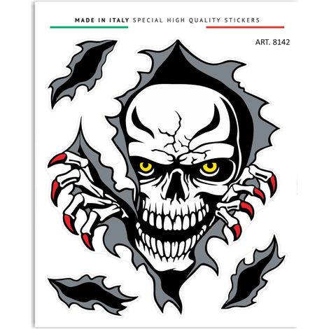 Adesivo Stickers Teschio Lacerato per Auto Moto Casco, Alta Qualità, Made in Italy, 13 x 16 cm