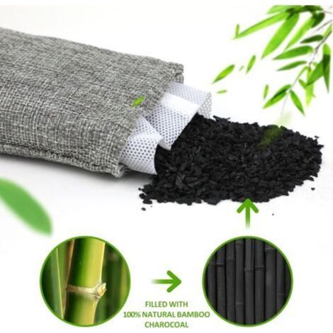 Ikodm – Sac désodorisant au charbon de bambou – Lot de 6 – Absorbeur d'humidité et d'odeurs – Pour voitures, chaussures et armoires - 6pcsPurificateur