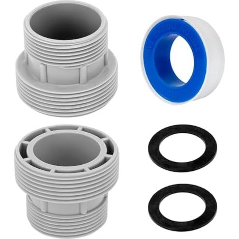 Adaptateur pour tuyau de piscine, lot de 2 adaptateurs pour tuyau de piscine, connecteur de piscine, diamètre 60 et 70 mm, adaptateur avec ruban adhésif, adaptateur pour piscine Intex, gris (1/5)