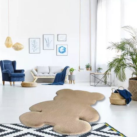 Tapis d'ours décoratif pour enfants et adolescents - Tapis moelleux en forme d'ours acrylique shaggy 45x60 cm couleur khaki (1/5)