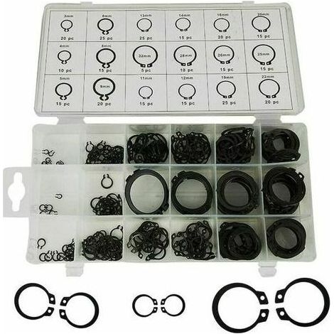 royaluxe -300 pièces Assortiment de 18 tailles de circlips pour circlips pour circlips pour circlips pour circlips avec boîte noire (3mm-22mm) (1/5)