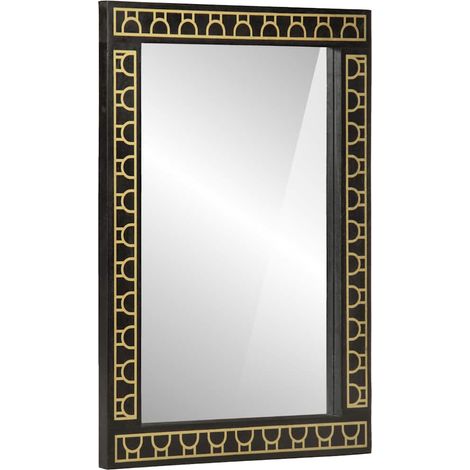 Miroir mural de salle de bain en bois de manguier massif noir 50 x 70 x 2,5 cm - PANGIVO (1/5)