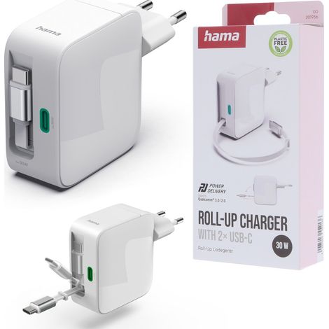 Caricabatterie da parete rapido HAMA 30W con cavo retrattile USB C PD QC 3.0 (1 pz.). (1/2)