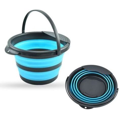 ALLIANDIS5L Seau Pliable, Seau en Plastique Pliable, Bac Rond Pliable, Seau Rond Pliable, Seau à Eau Portable pour la Pêche pour Voyage, Voitures, Camping, Camping-Car, Randonnée, Pêche - Compact (Ble (1/4)