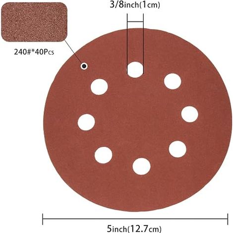240 Grit Sanding Sheets, 125 mm 8 Holes Abrasive Discs (1/3)