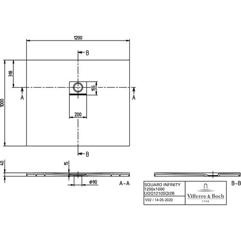 Villeroy & Boch UDQ1210SQI2BVAL DW Squaro Infinity 1200x1000x40mm