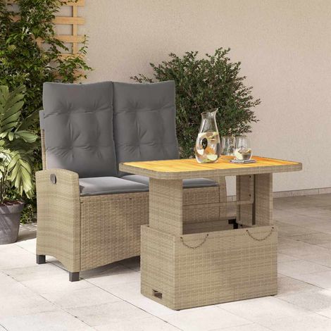 2-tlg. Garten-Essgruppe mit Kissen Beige Poly Rattan (1/3)