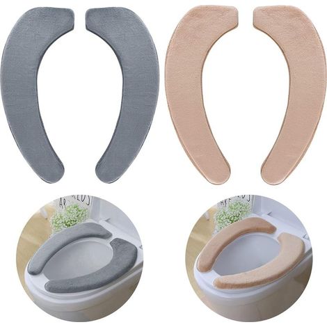 2 Paar – WC-Sitzbezug – WC-Kissen – elektrostatisch haftend und waschbar – für Zuhause und unterwegs – Grau und Apricot – 40 x 14 cm (1/5)
