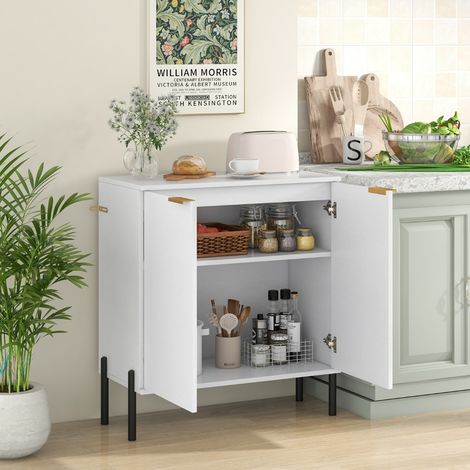 Buffet à 2 Portes Buffet avec Étagère Pieds en Métal Système Anti-basculement et Charnières Réglables Meuble Moderne Meuble de Cuisine Blanc (1/3)
