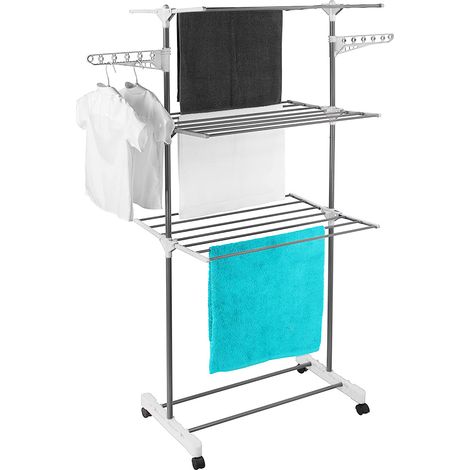 Étendoir Linge Intérieur avecRoues sur 3 Niveau Séchoir à Linge Extensible Pliable 158x 75 x 44 cm gris + blanc (1/5)