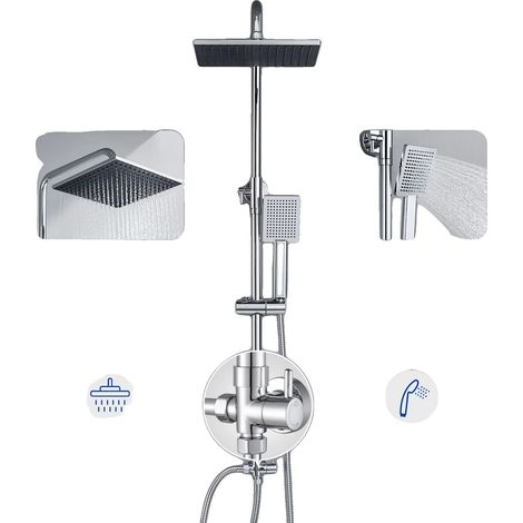Columna de ducha, 58 x 36,5 x 7,4 cm, acero inoxidable 201, soporte único con doble control, núcleo de válvula cerámica, barra de ducha ajustable. (1/5)