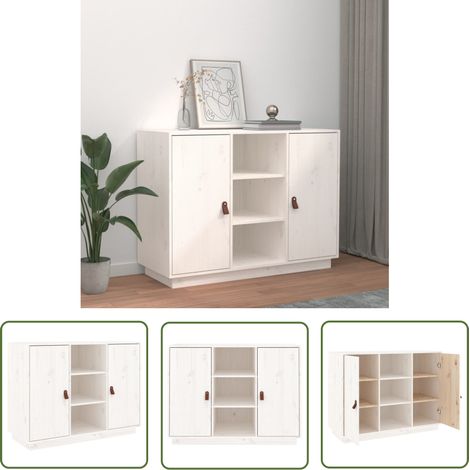 The Living Store Buffet Blanc 100x40x75 cm Bois massif de pin - Buffet - Commode - Meuble De Rangement - Mobilier - Bois Massif (1/5)