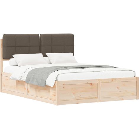 Estructura de Cama con Cabecera Tapizada Taupé 135 x 190 cm vidaXL