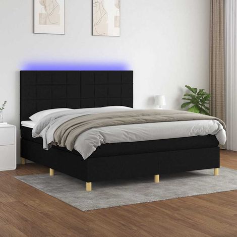 Sommier à lattes de lit et matelas et LED Noir 160x200 cm Tissu (1/5)