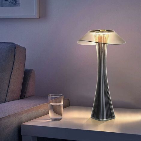 Lampe de table design rechargeable lampe à poser LED tactile - Dimmable Titane lampe de chevet USB 3W lampe de bureau sans fil avec batterie et abat-jour pour chambre salon et bureau [Classe énergétiq (1/5)