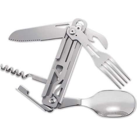 Juego de cubiertos para acampar al aire libre: cuchillo y tenedor plegables multifuncionales 5 en 1. Juego de cubiertos portátiles de acero,acero (1/5)
