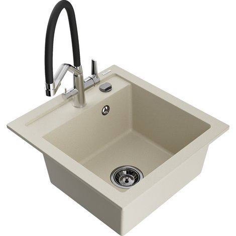 Mexen Vito 1-Becken-Granitspüle mit Mischbatterie Duo, Beige - 6503-69-671701-07-B (1/5)