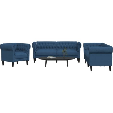 3-tlg. Sofagarnitur Blau Stoff
