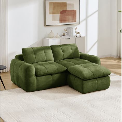Divano angolare modulare 2 posti 194 x 160 x 68 cm in ciniglia verde HAVRYA (1/5)