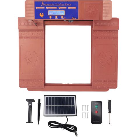 Porte de poulailler automatique solaire professionnelle infrarouge anti-pincement, plusieurs modes, minuterie, capteur de lumière et télécommande, couleur bronze (1/5)