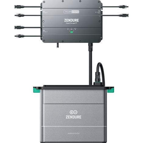 Zendure SolarFlow Balkonkraftwerk, Speicher für SolarFlow Balkonkraftwerk, Hub 2000 mit 1800 W Solar Eingang,mit AB2000X 1920 Wh LiFePO4