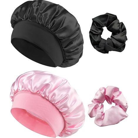 Bonnet Satin Cheveux Nuit, 2 Bonnet de Soie pour Dormir avec 2 Chouchous pour  et Filles (1/5)