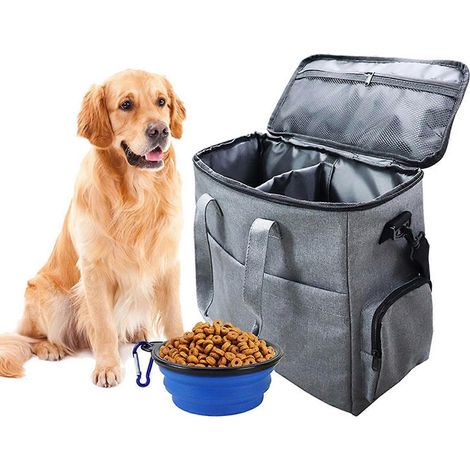 Multifunktionale Hunde-Reisetasche mit Schultergurt und faltbarem Napf-Set für Wanderungen und Camping