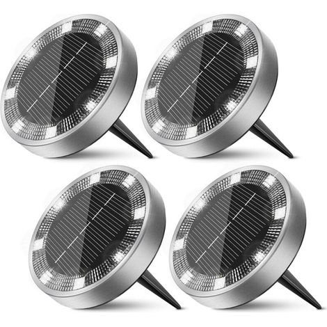 Lampe Solaire Au Sol Lot de 4, Lumiere Solaire Exterieur Jardin 8 LED, Étanche Spot Solaire Extérieur pour Chemins Allée Pelouse Terrasse Cour Piscine[Blanc Froid] (1/5)