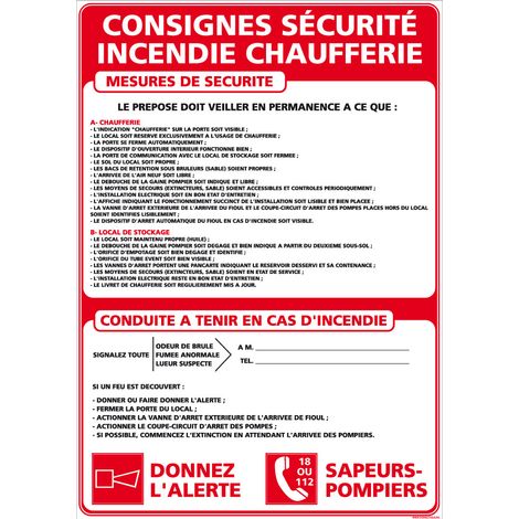 Panneau CONSIGNES CHAUFFERIE à compléter – PVC 1,5 mm – 300 x 420 mm