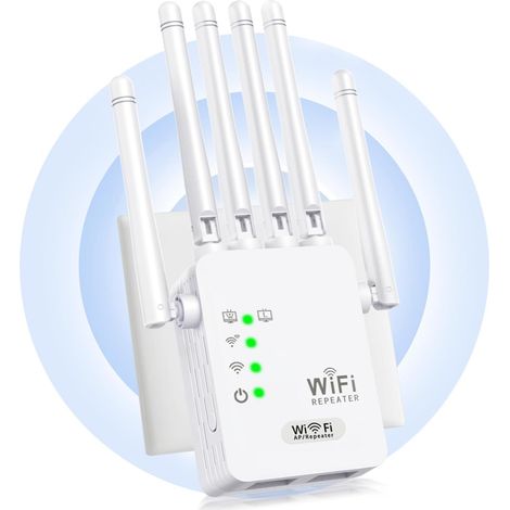 WLAN-Repeater, WLAN-Verstärker, Leistungsstarker WLAN-Repeater mit 6 Antennen, 2 LAN-Anschlüssen, Repeater-, Router- und Access-Point-Modus, WLAN-Repeater für den Außenbereich mit 300 m² WLAN-Abdeckun