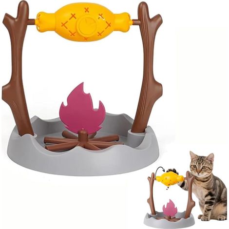 Distributeur de friandises pour chat, feu de camp, distribution lente, jouet interactif pour animal domestique, nourriture lente, cuisse de poulet grillée, rotation à 360°, jouet fuyard avec 3 (1/5)