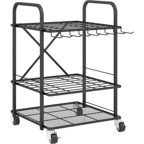 Organisateur d'outils de jardin, support à outils de jardin 40 compartiments à 2 niveaux avec roues 57 x 48 x 70 cm noir (1/5)