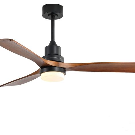 REDOM - Ventilador de techo 132 cm con luz LED, mando a distancia, motor DC reversible, metal y madera negra (1/5)
