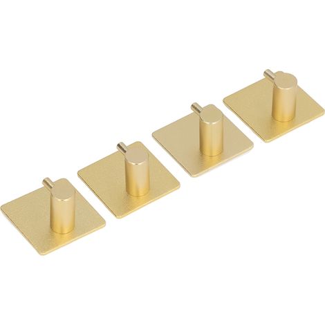 Lot de 4 crochets porte-serviettes en aluminium antirouille et imperméable, robustes et adhésifs, pour suspendre manteaux, chapeaux, serviettes et peignoirs (couleur dorée). (1/5)