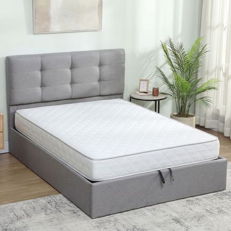 Lit coffre 140x190, cadre de lit 2 places capitonné avec base à lattes en bois et espace de stockage discret, sans matelas, couleur gris (1/5)