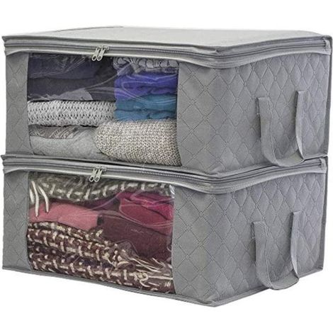 Sacs rangement couettes oreillers gris lot2 (1/4)