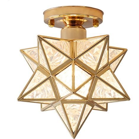 Mährischer Stern, Tiffany-Stil-Glas-Deckenleuchte – Moderne Pentagramm-Flurleuchte, goldene Stern-Deckenleuchte für die Heimdekoration